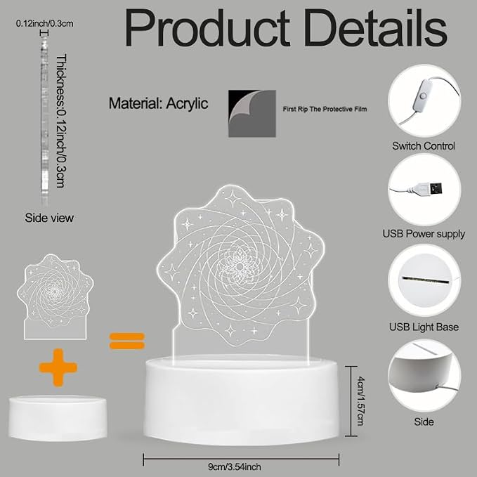 Acrylic Spiral & Star LED Night Light with 3 Colors