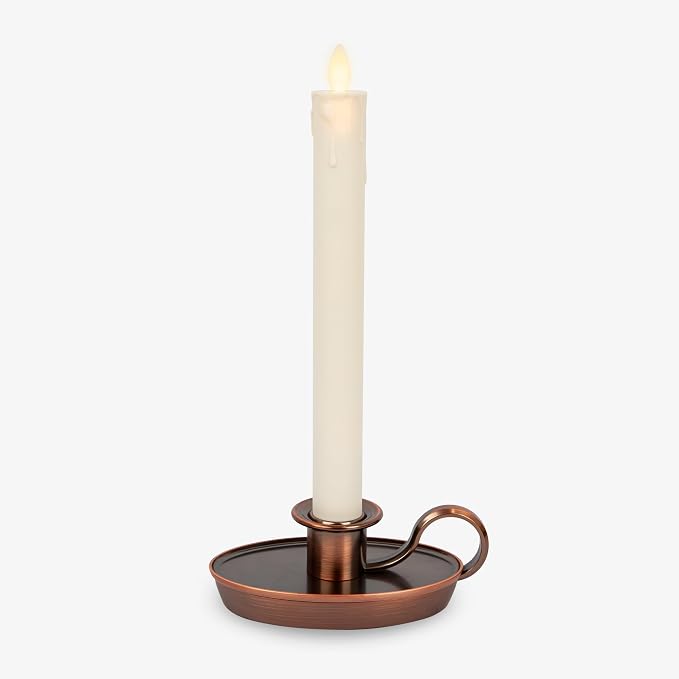 Ivory & Bronze Flameless Window Taper Candle with Timer
