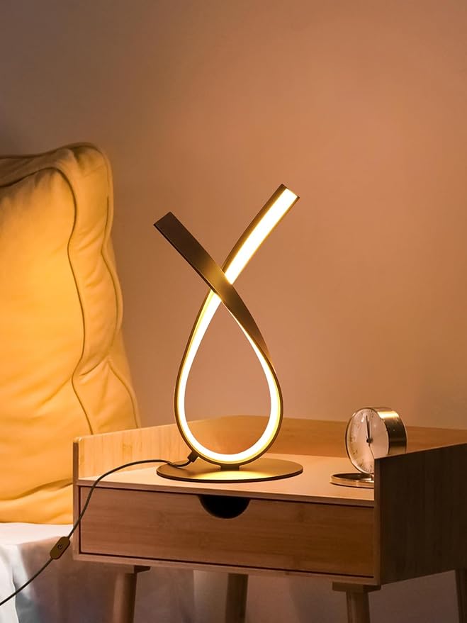 Black Spiral LED Table Lamp with Dimmable Light