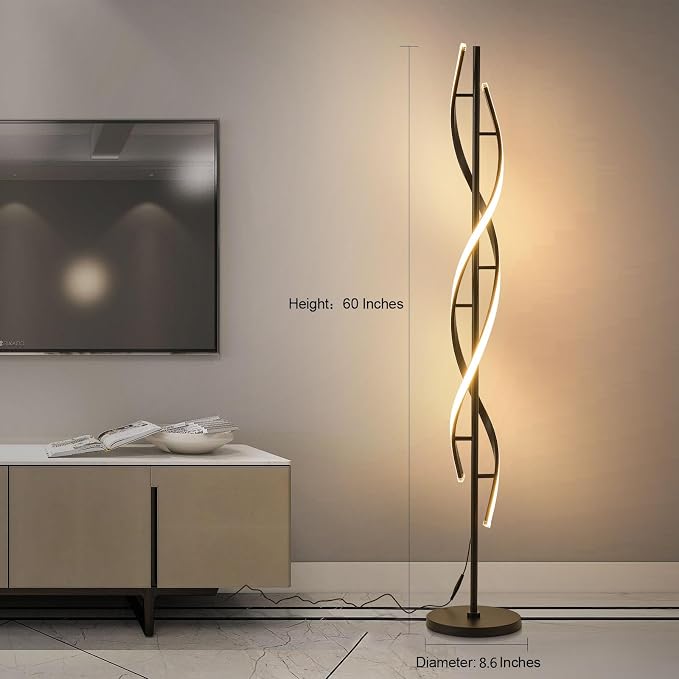 60-Inch Black Spiral LED Floor Lamp with Remote