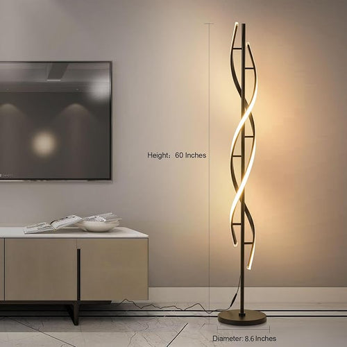 60-Inch Black Spiral LED Floor Lamp with Remote