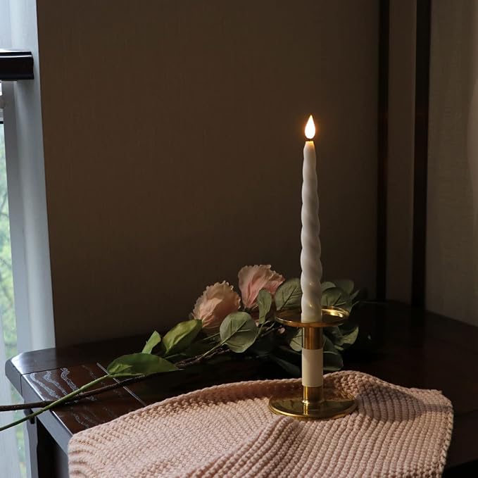 White Twisted Flameless LED Taper Candles – Set of 4