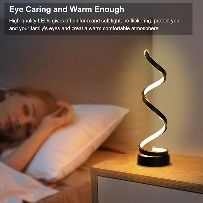 Modern Spiral LED Table Lamp – Black & White, Dimmable