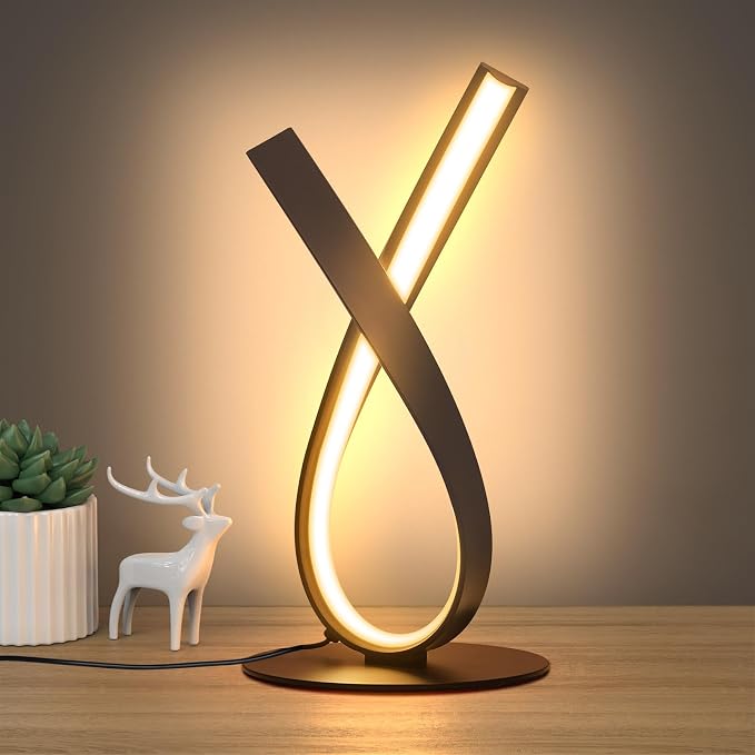 Black Spiral LED Table Lamp with Dimmable Light