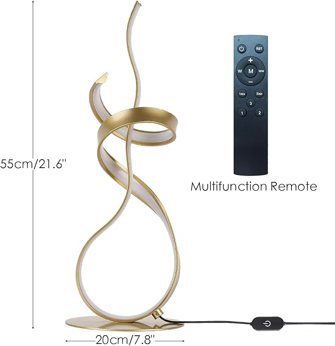 Gold & Silver Spiral LED Table Lamp, 24W Dimmable