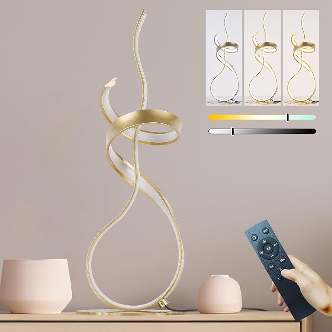 Gold & Silver Spiral LED Table Lamp, 24W Dimmable