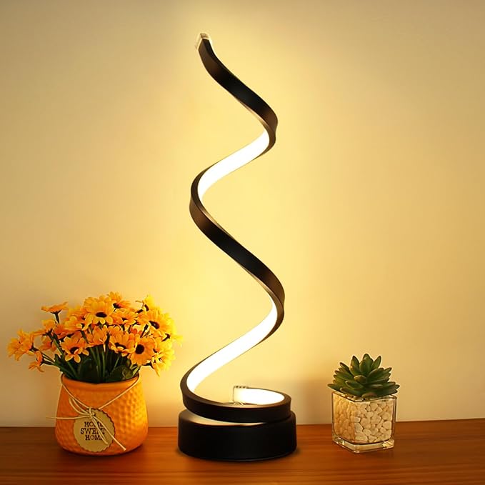 Modern Spiral LED Table Lamp – Black & White, Dimmable