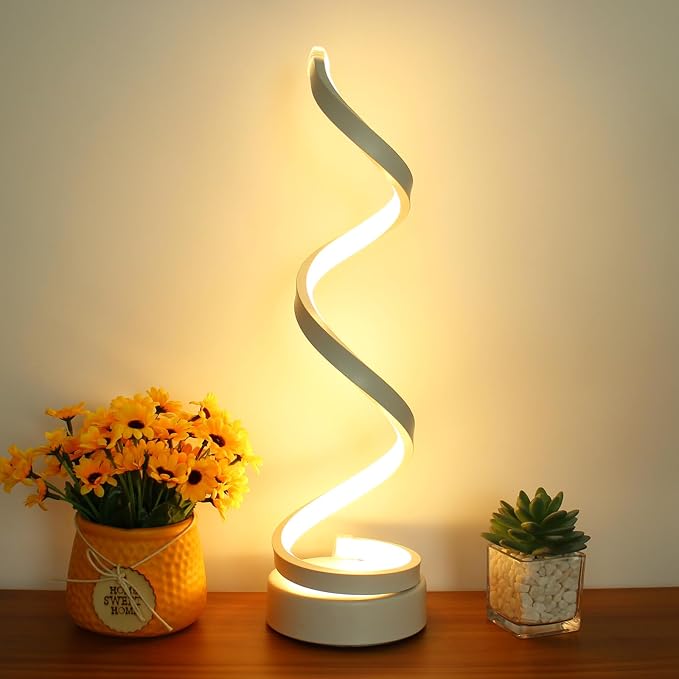 Modern Spiral LED Table Lamp – Black & White, Dimmable