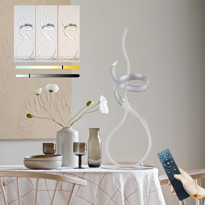 Gold & Silver Spiral LED Table Lamp, 24W Dimmable