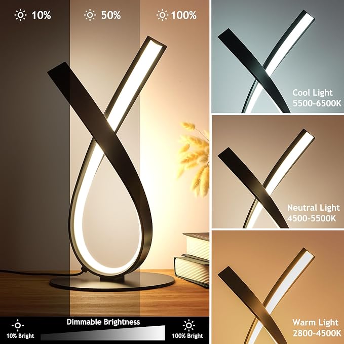 Black Spiral LED Table Lamp with Dimmable Light