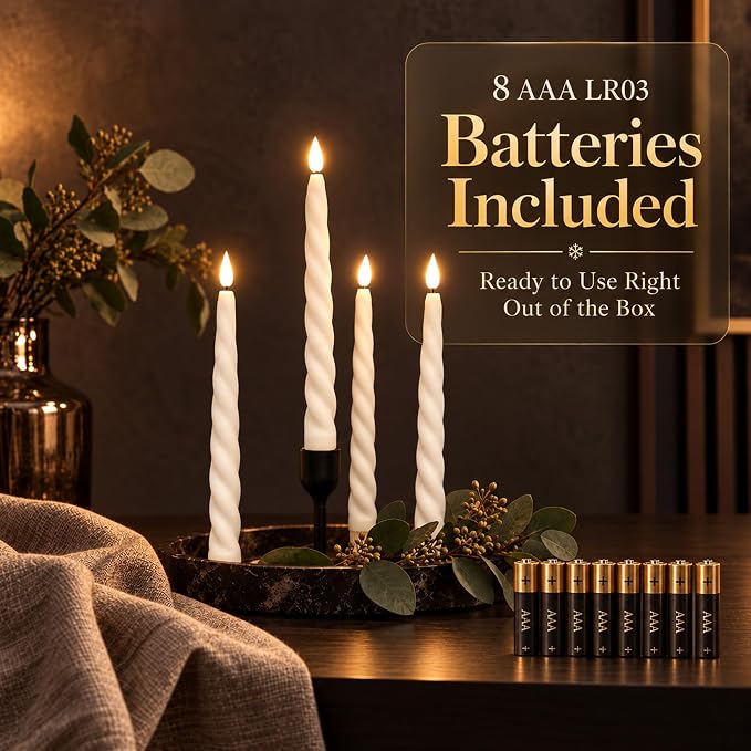 White Twisted Flameless LED Taper Candles – Set of 4
