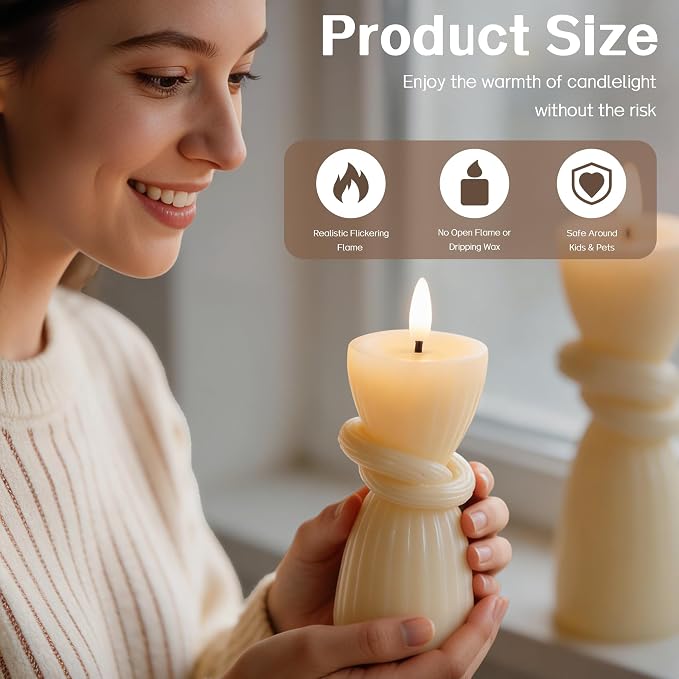 Ivory Twisted Flameless Pillar Candles with Remote – Set of 2