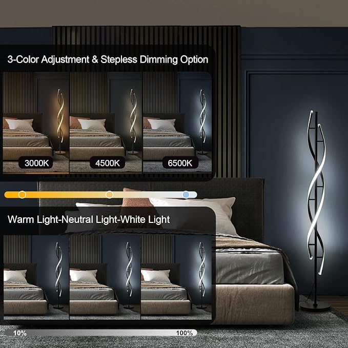 60-Inch Black Spiral LED Floor Lamp with Remote