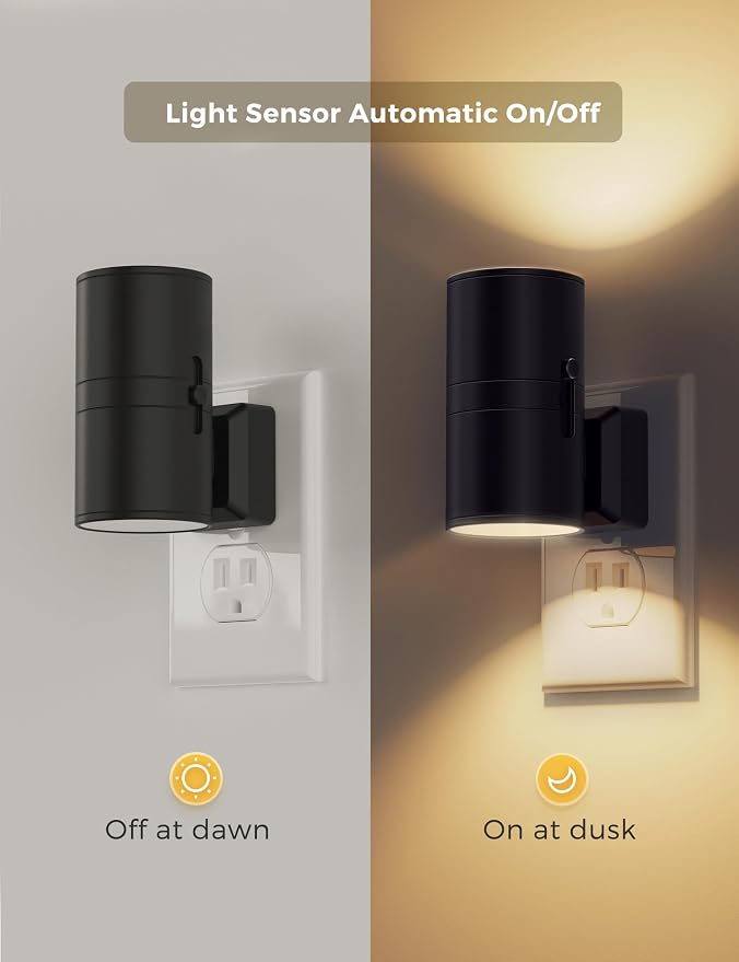 Vintage Black Plug-In LED Night Light with Sensor