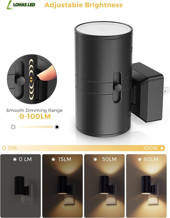 Vintage Black Plug-In LED Night Light with Sensor