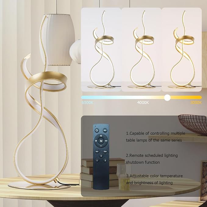 Gold & Silver Spiral LED Table Lamp, 24W Dimmable
