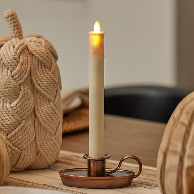Ivory & Bronze Flameless Window Taper Candle with Timer