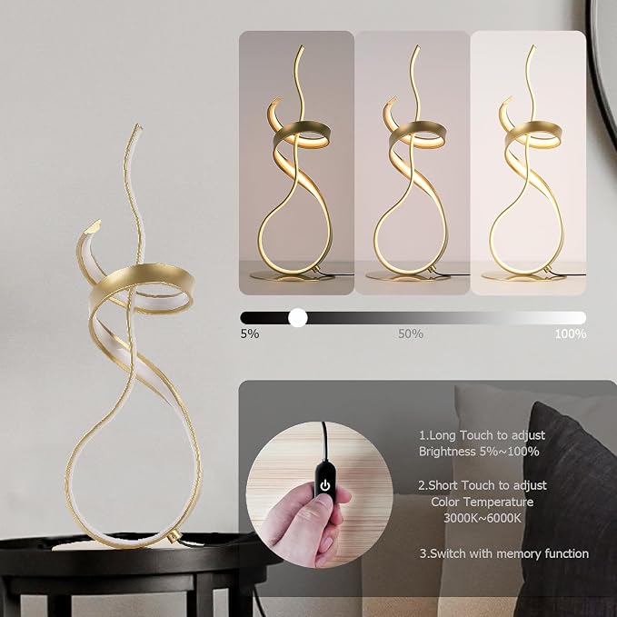 Gold & Silver Spiral LED Table Lamp, 24W Dimmable