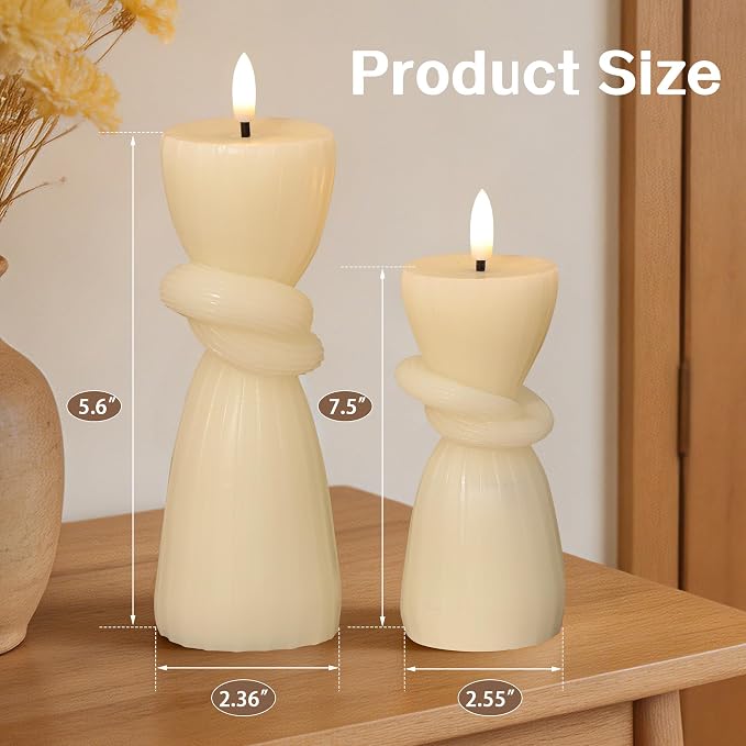 Ivory Twisted Flameless Pillar Candles with Remote – Set of 2