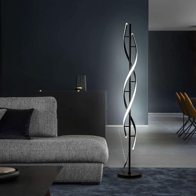60-Inch Black Spiral LED Floor Lamp with Remote