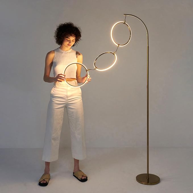 Gold 3-Ring LED Floor Lamp with Dimmable Lighting