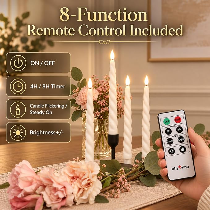 White Twisted Flameless LED Taper Candles – Set of 4