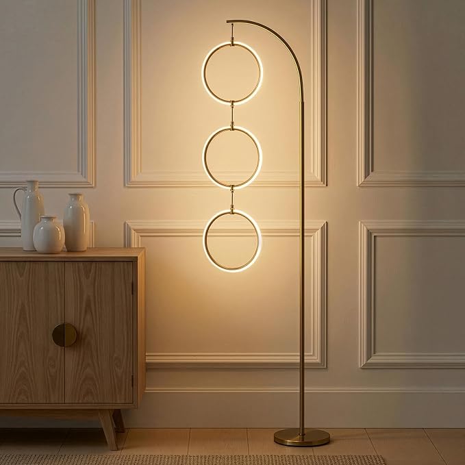 Gold 3-Ring LED Floor Lamp with Dimmable Lighting
