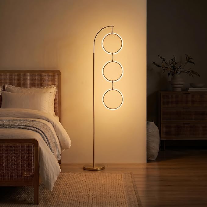 Gold 3-Ring LED Floor Lamp with Dimmable Lighting