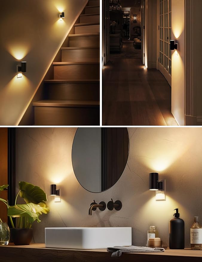 Vintage Black Plug-In LED Night Light with Sensor