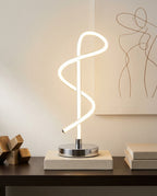 Silver Spiral LED Table Lamp with Adjustable Brightness