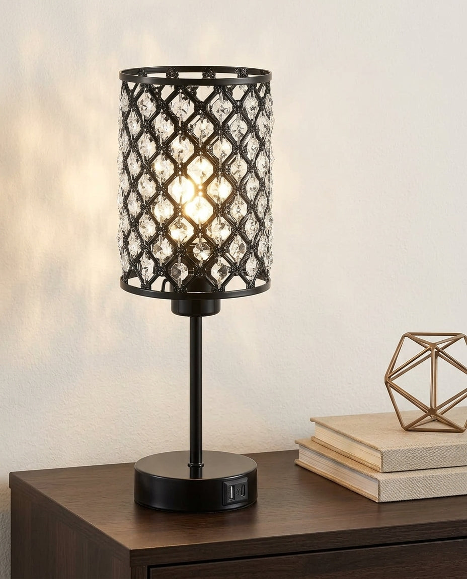 Crystal Touch Table Lamp with USB-C & USB-A Ports