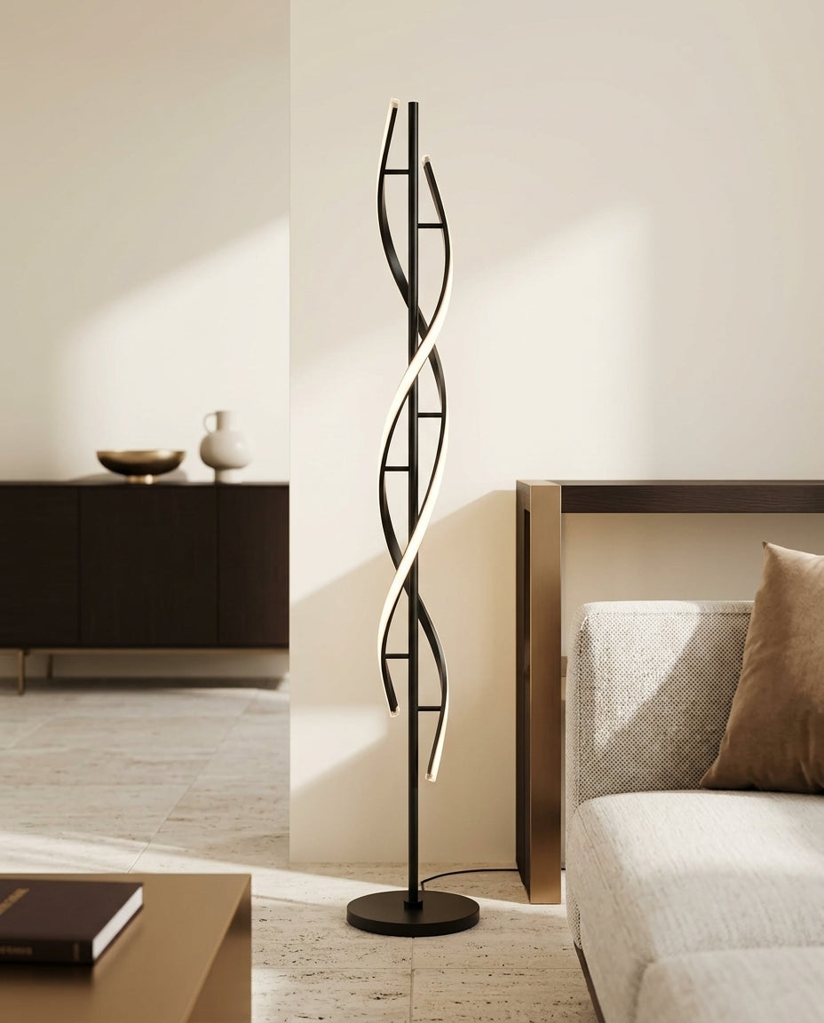 60-Inch Black Spiral LED Floor Lamp with Remote