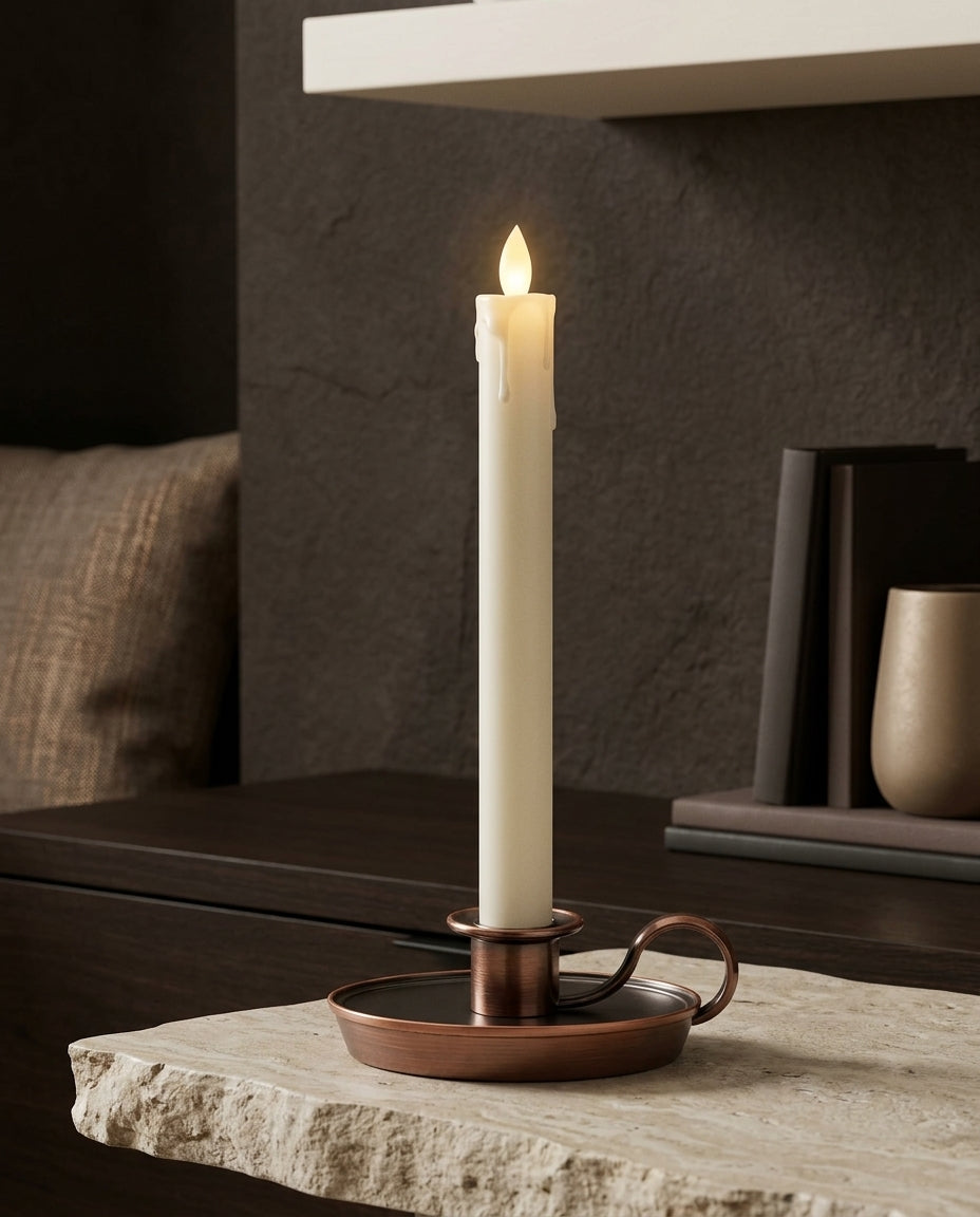 Ivory & Bronze Flameless Window Taper Candle with Timer
