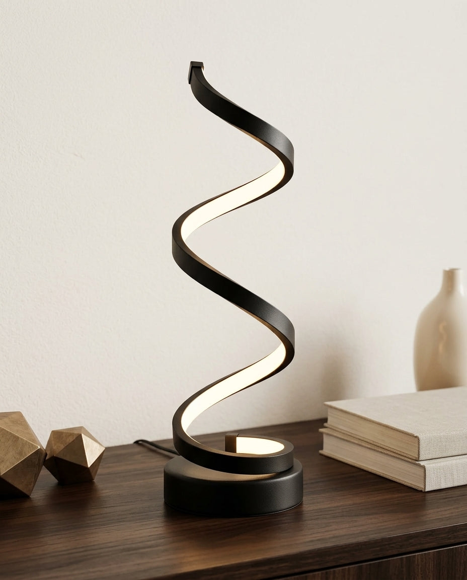 Modern Spiral LED Table Lamp – Black & White, Dimmable