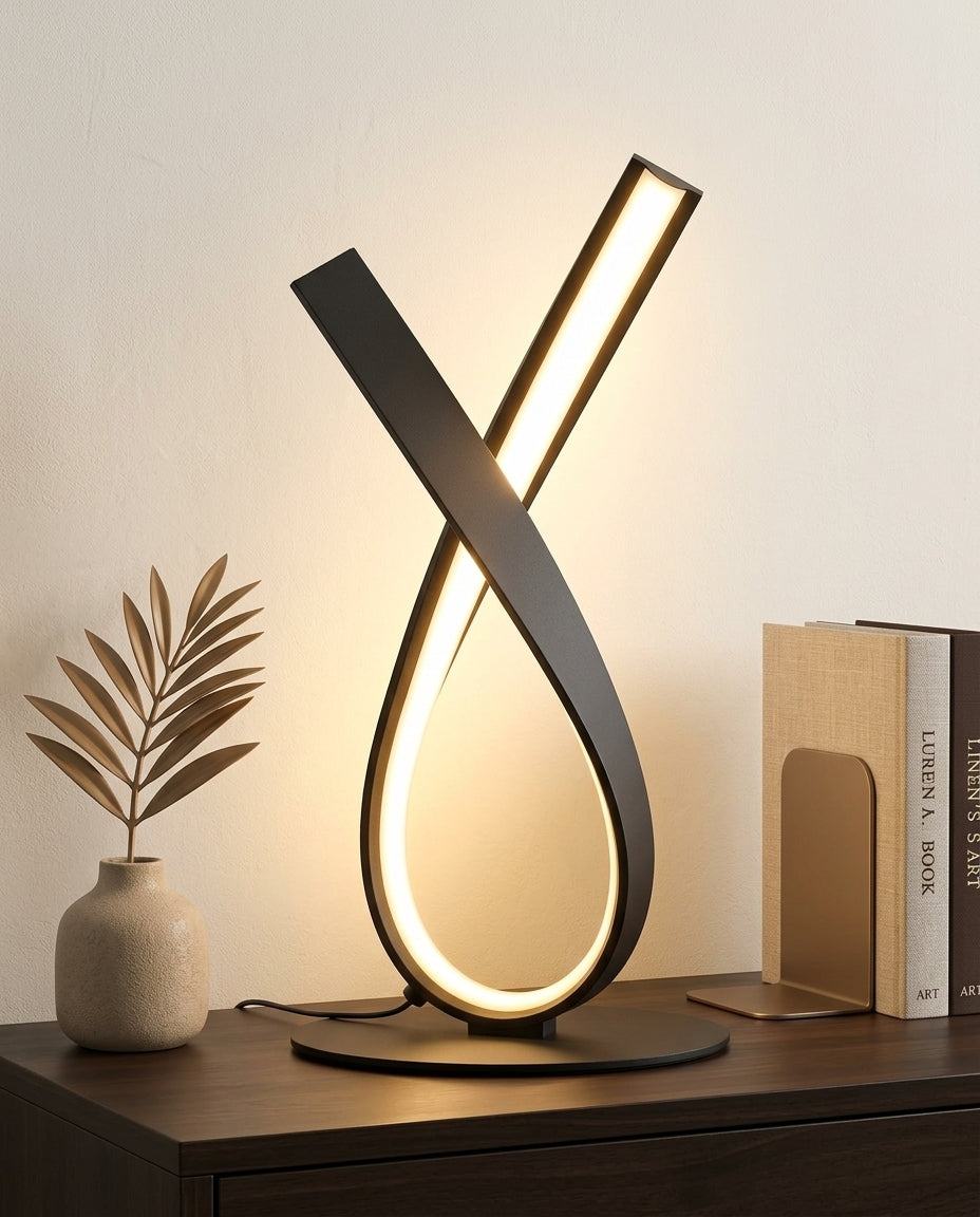 Black Spiral LED Table Lamp with Dimmable Light