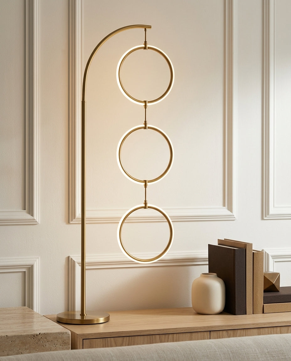 Gold 3-Ring LED Floor Lamp with Dimmable Lighting
